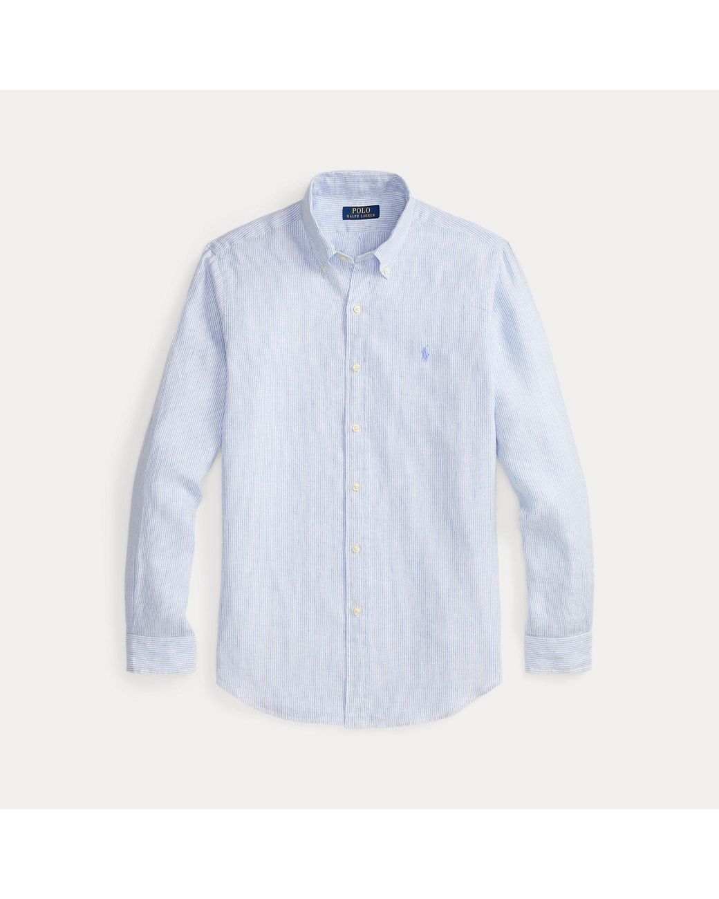 Polo Ralph Lauren Blue Custom Fit Striped Linen Shirt for men