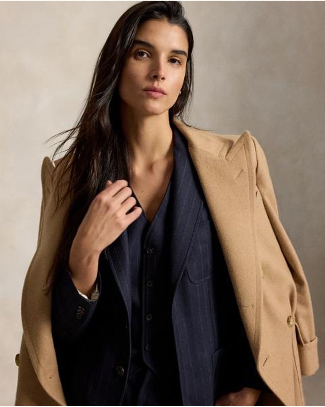 Ralph Lauren Blue Single-Breasted Pinstripe Wool Blazer