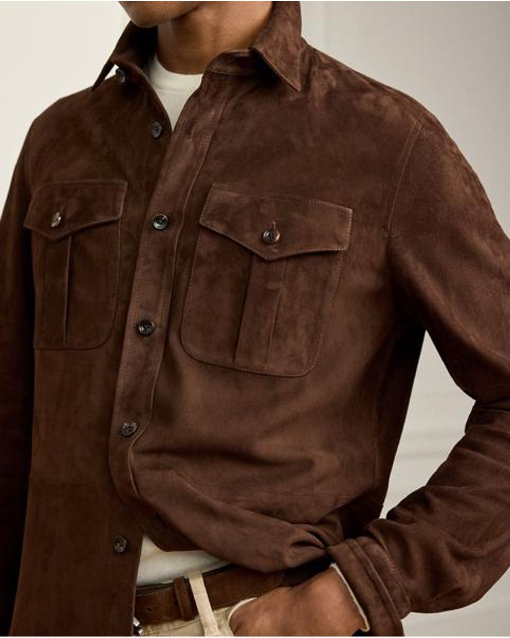 Ralph Lauren Brown Suede Overshirt for men
