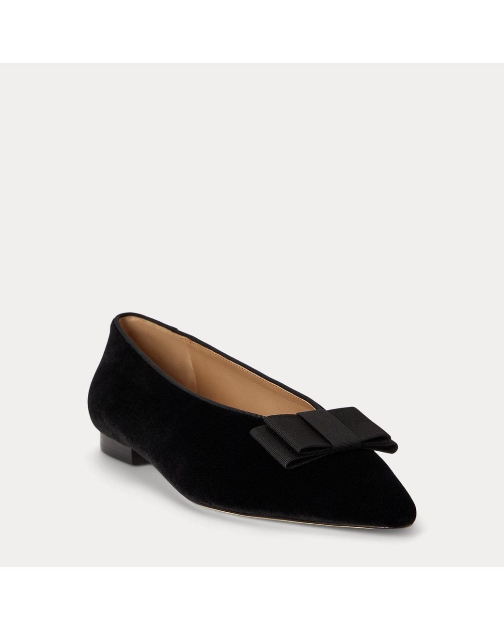 Ralph Lauren Black Audri Bow-Trim Velvet Ballet Flat