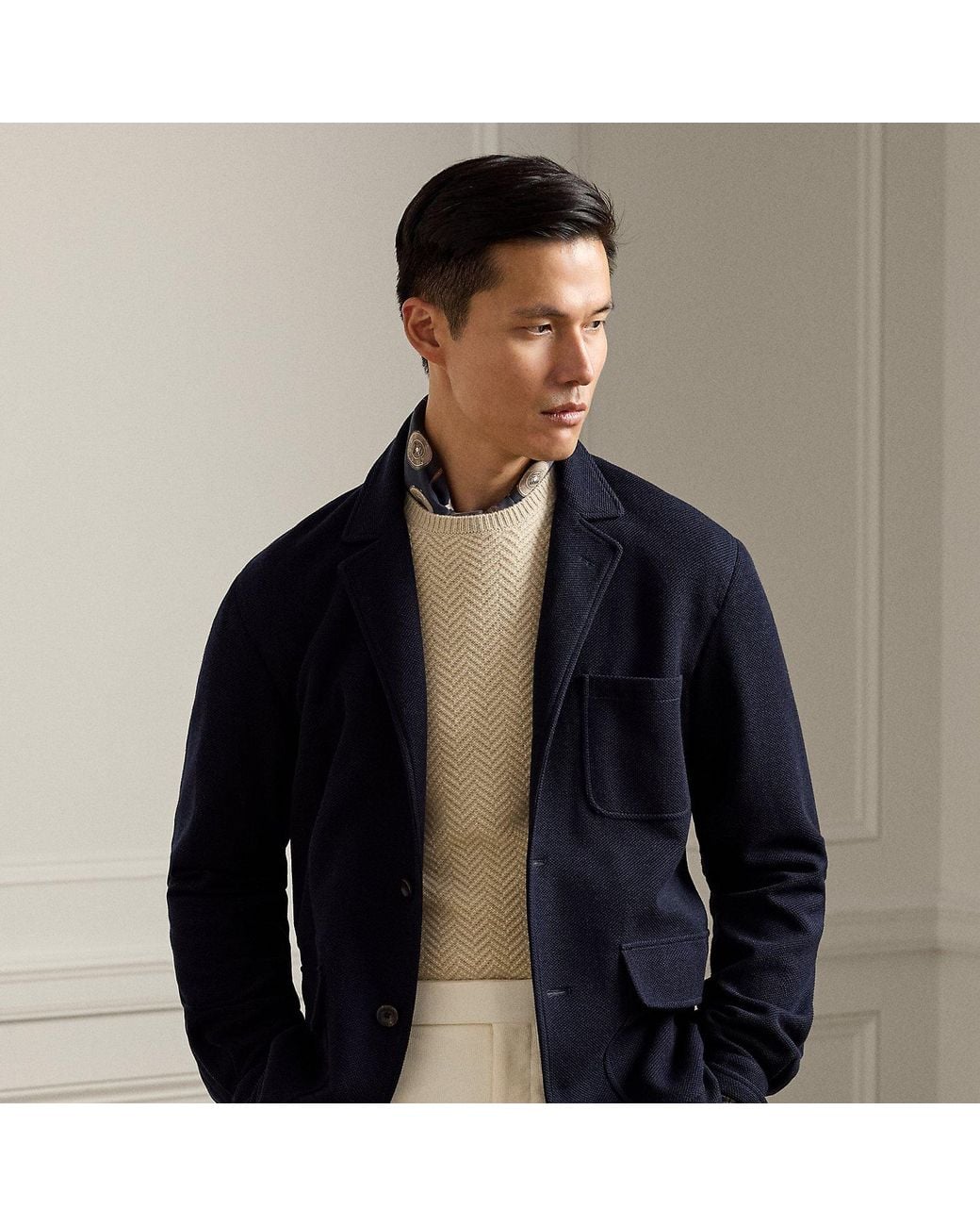 Ralph Lauren Blue Hand-Tailored Wool-Blend Piqué Jacket for men