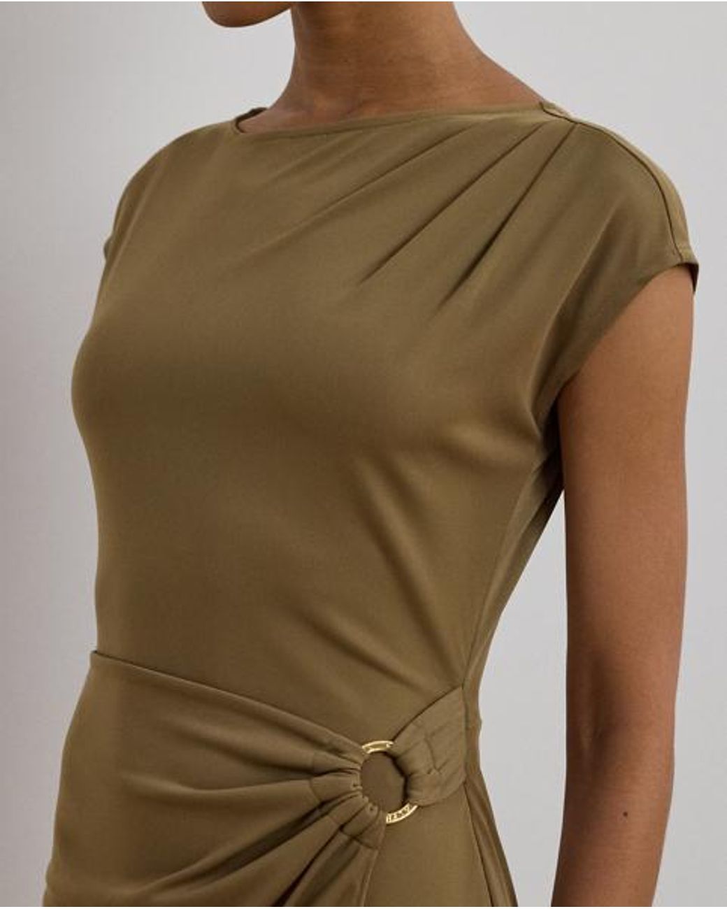 Ralph Lauren Ring-Trim Jersey Cap-Sleeve Dress in Green | Lyst UK
