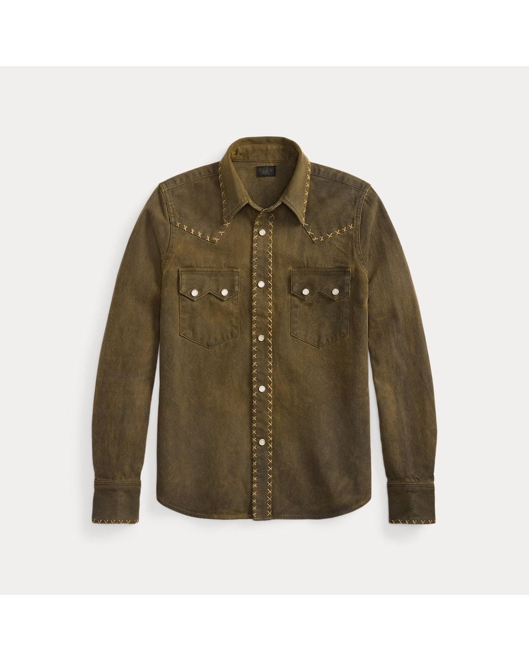 RRL Brown Washed Denim Western Shirt