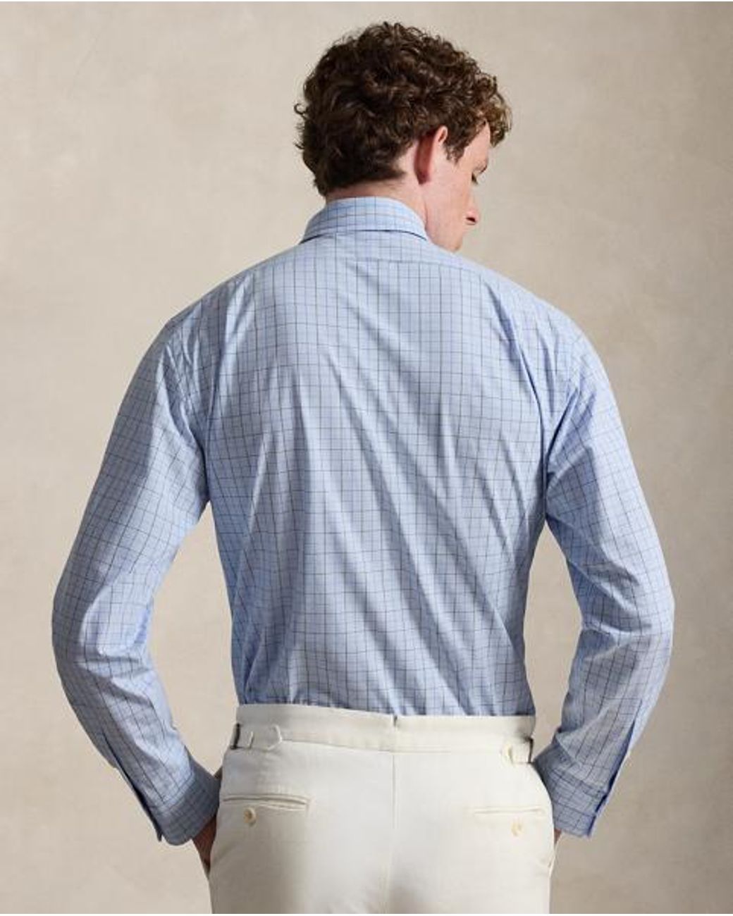 Polo Ralph Lauren Blue Custom Fit Plaid Stretch Poplin Shirt for men