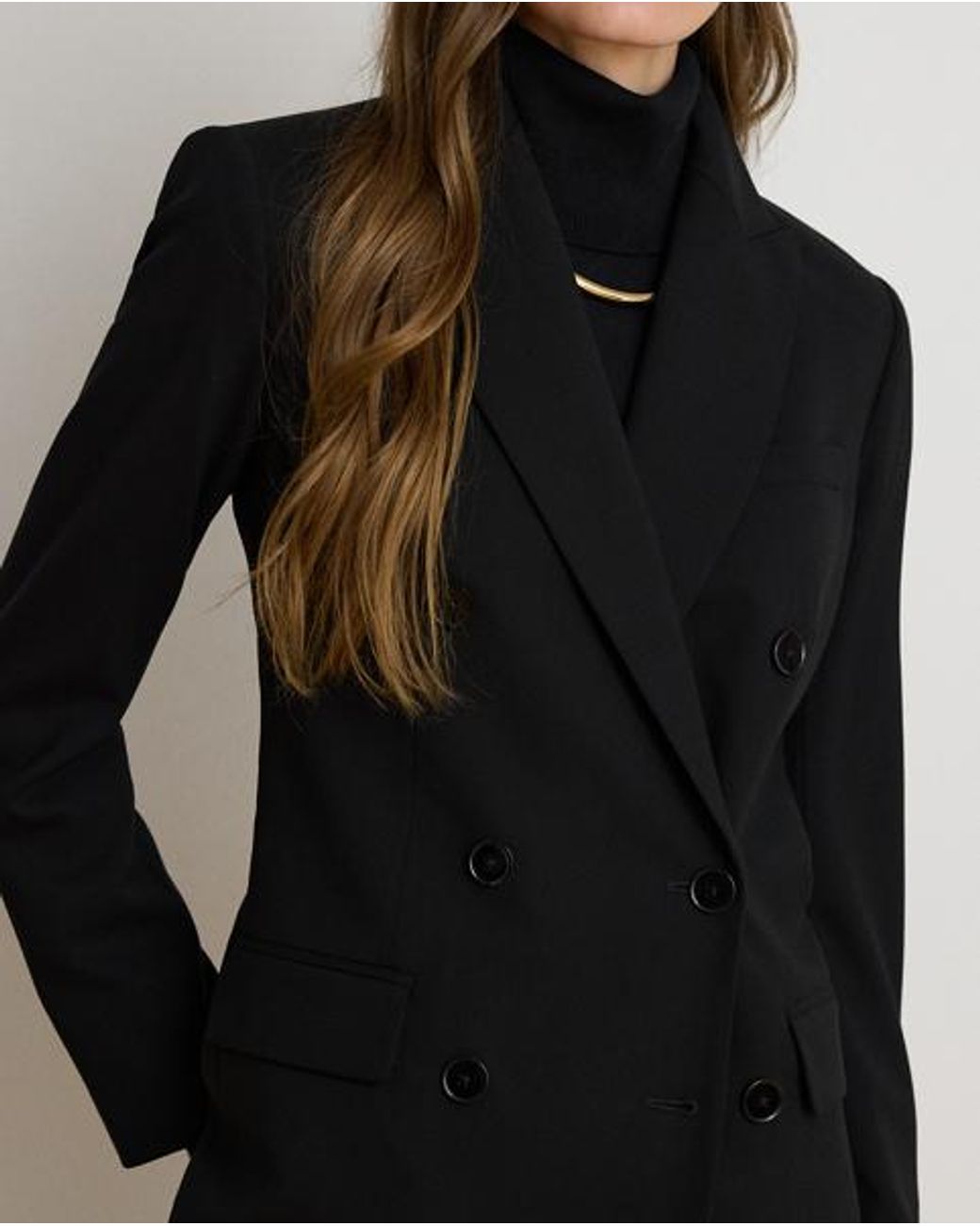 Ralph Lauren Black Double-Breasted Wool Crepe Blazer