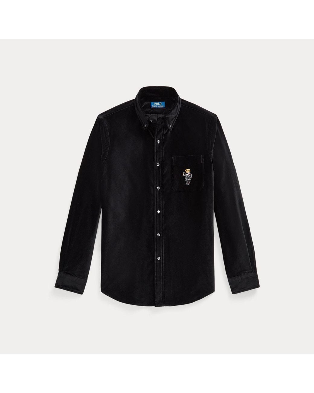 Polo Ralph Lauren Black Classic Fit Martini Bear Velvet Shirt for men