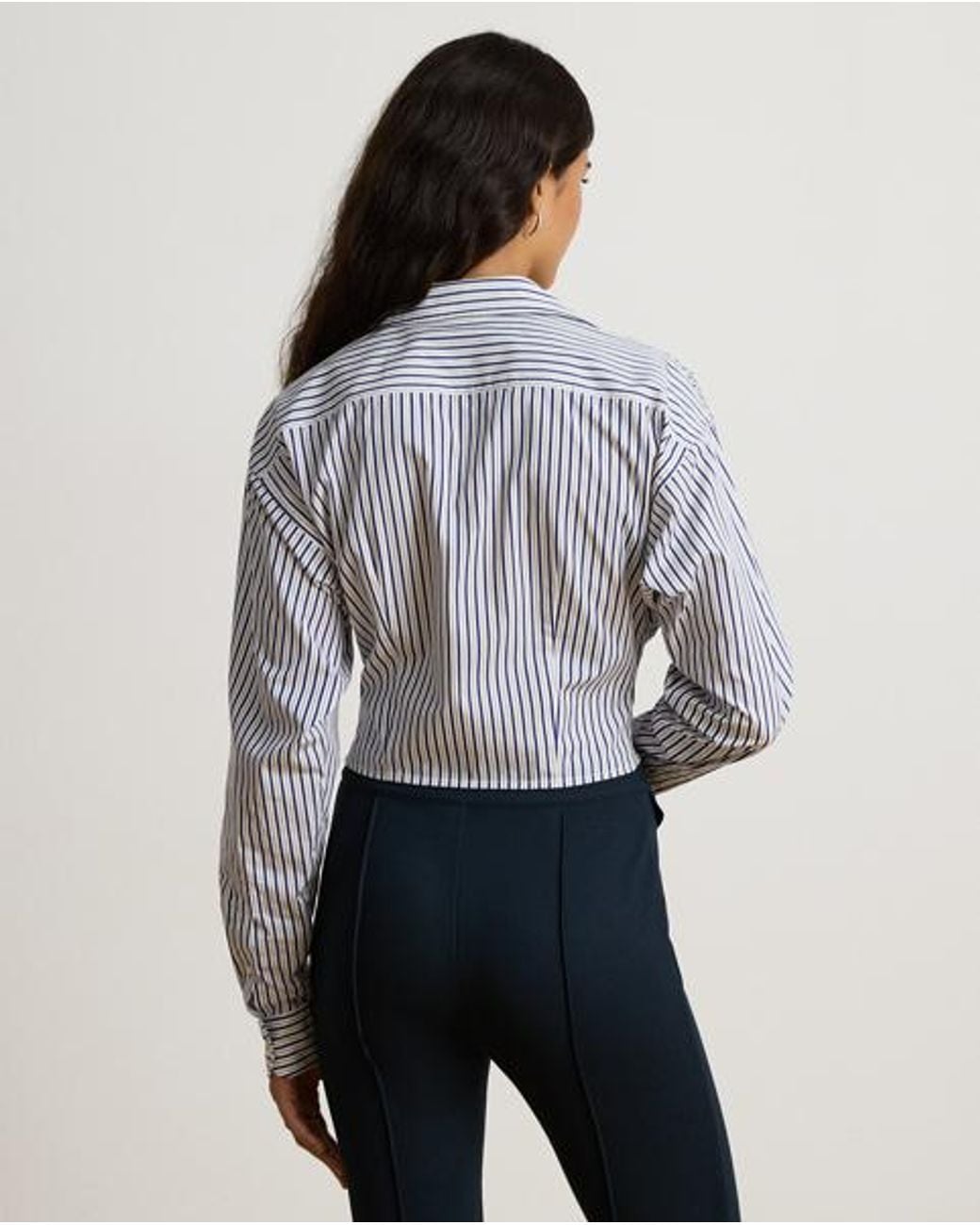 Ralph Lauren Gray Striped Tie-Front Cropped Cotton Shirt