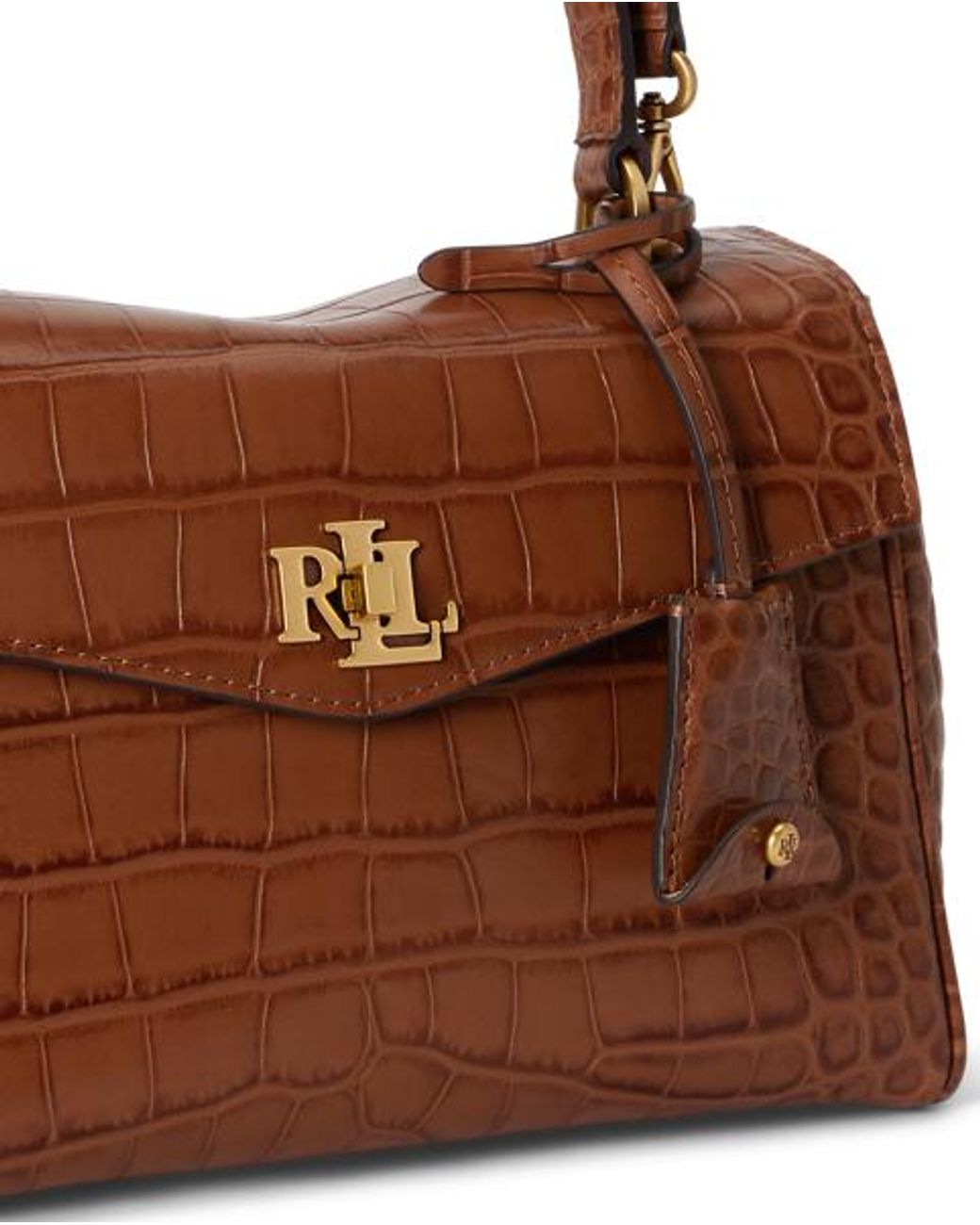Ralph Lauren Brown Croc-Embossed Small Farrah Soft Satchel