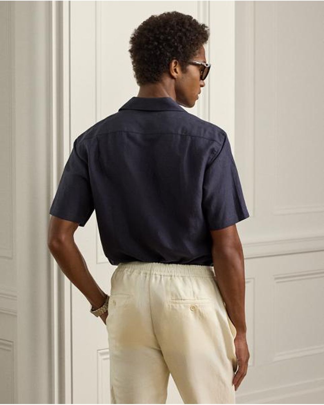 Ralph Lauren Blue Silk-Linen Camp Shirt for men