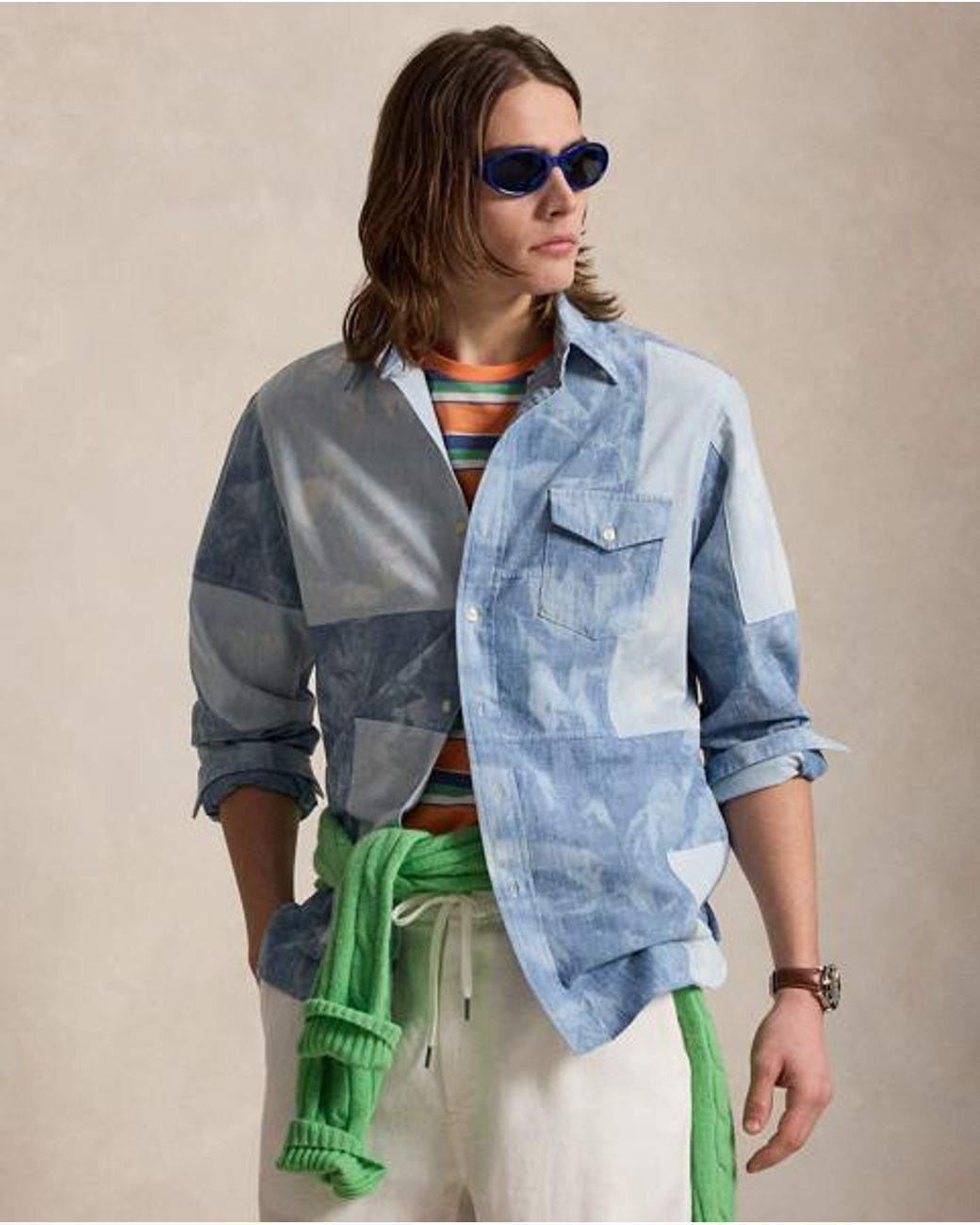 Polo Ralph Lauren Classic Fit Patchwork Chambray Overhemd in het Blue voor heren