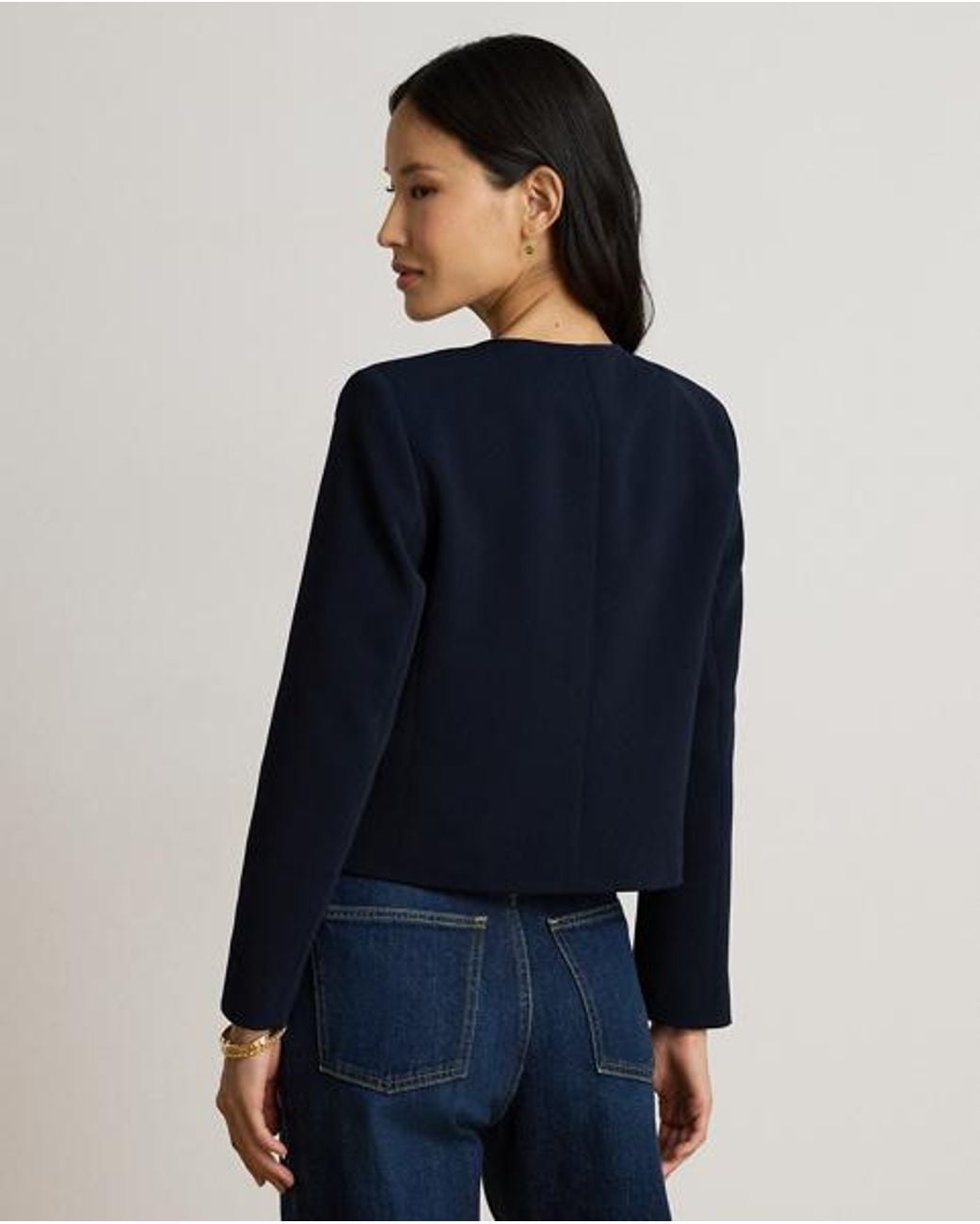 Ralph Lauren Blue Double-Breasted Sablé Crepe Jacket