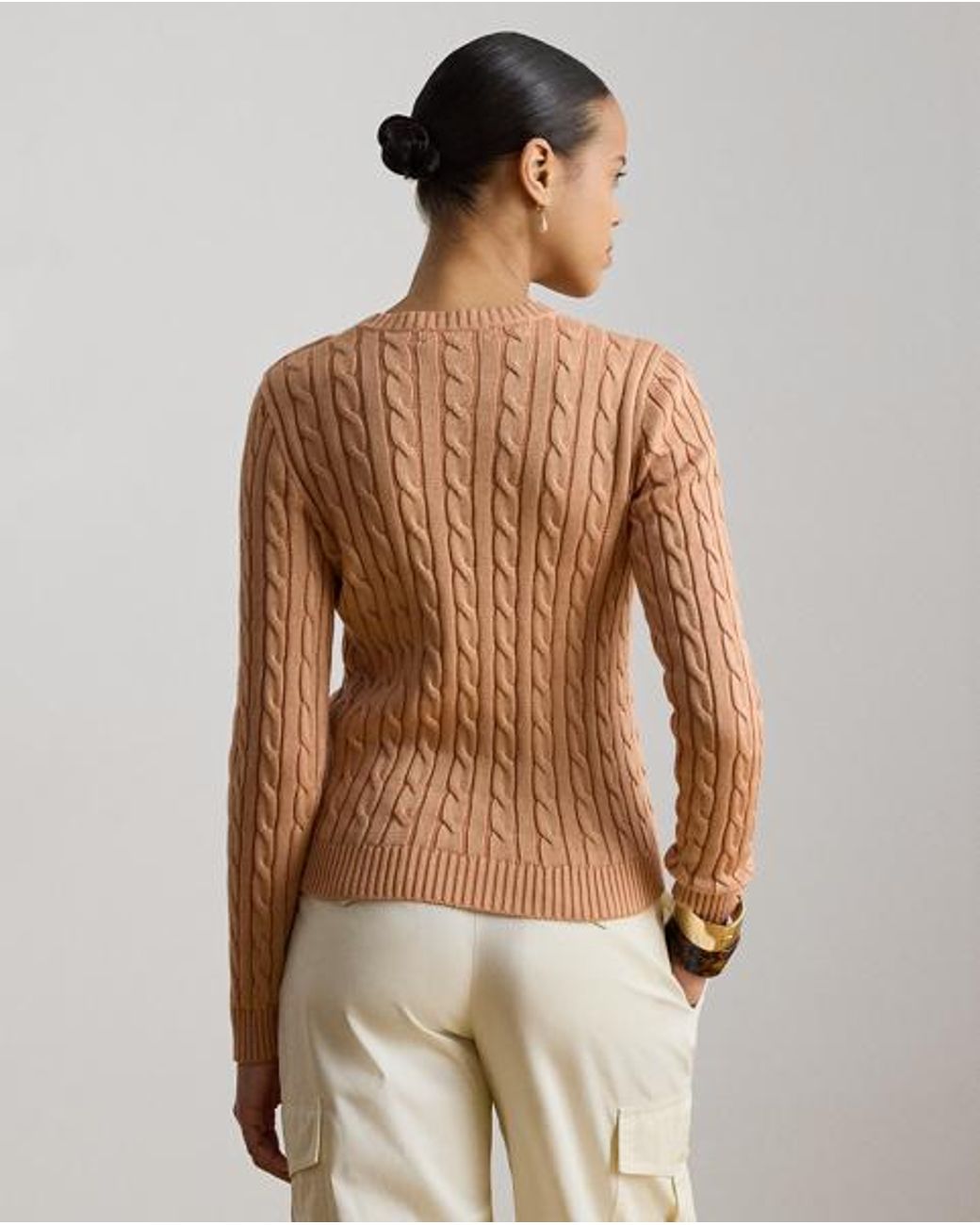 Ralph Lauren Brown Button-Trim Cable-Knit Jumper
