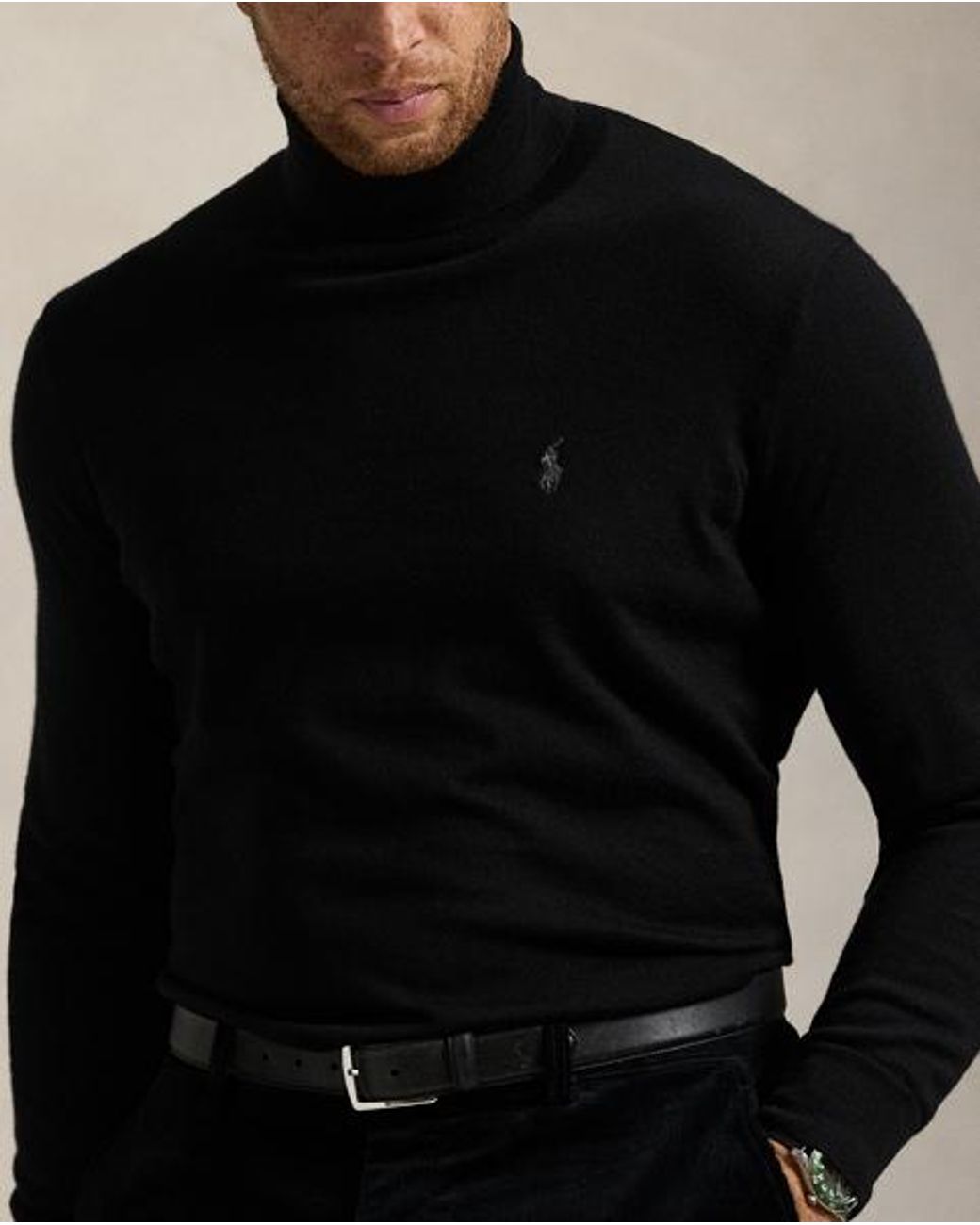 Polo Ralph Lauren Black Washable Wool Turtleneck Sweater for men
