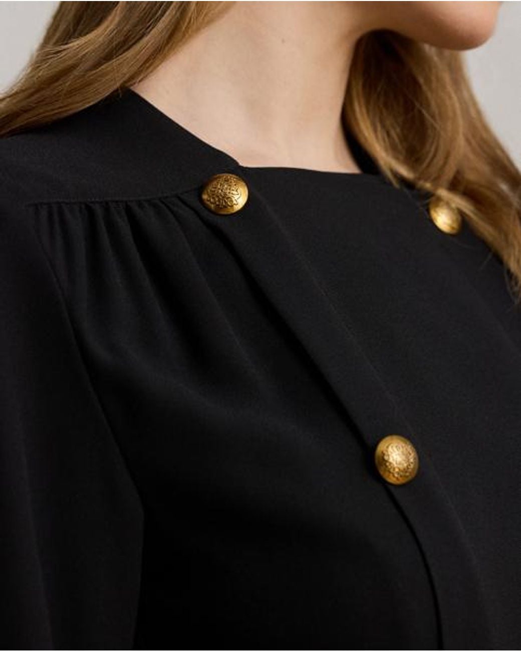 Ralph Lauren Black Double-Breasted Georgette Dress
