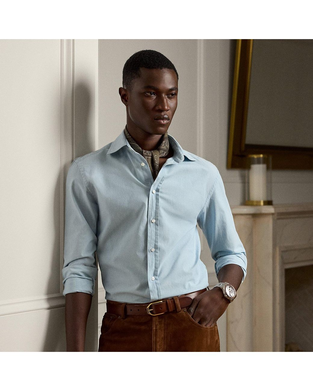 Ralph Lauren Gray Washed Chambray Shirt for men
