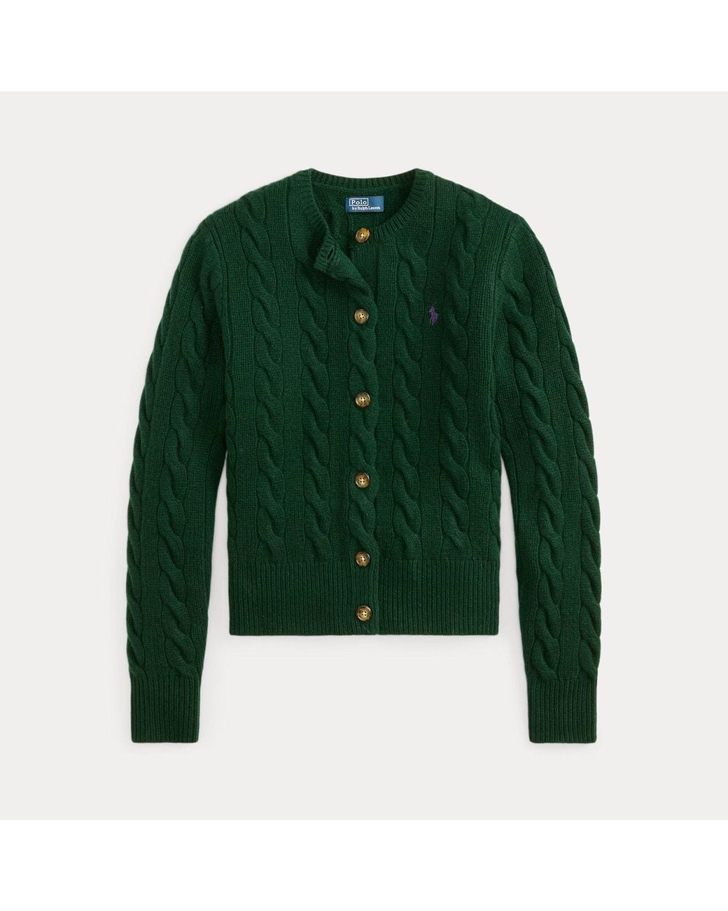 Polo Ralph Lauren Green Cable-Knit Wool-Cashmere Cardigan