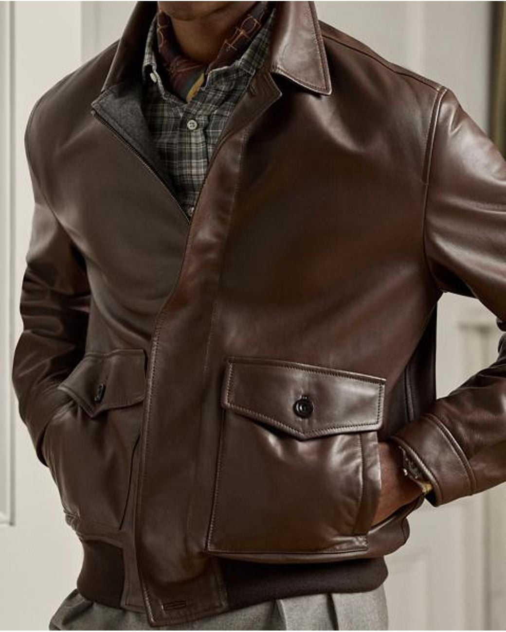 Ralph Lauren Brown Everett Leather Flight Jacket for men