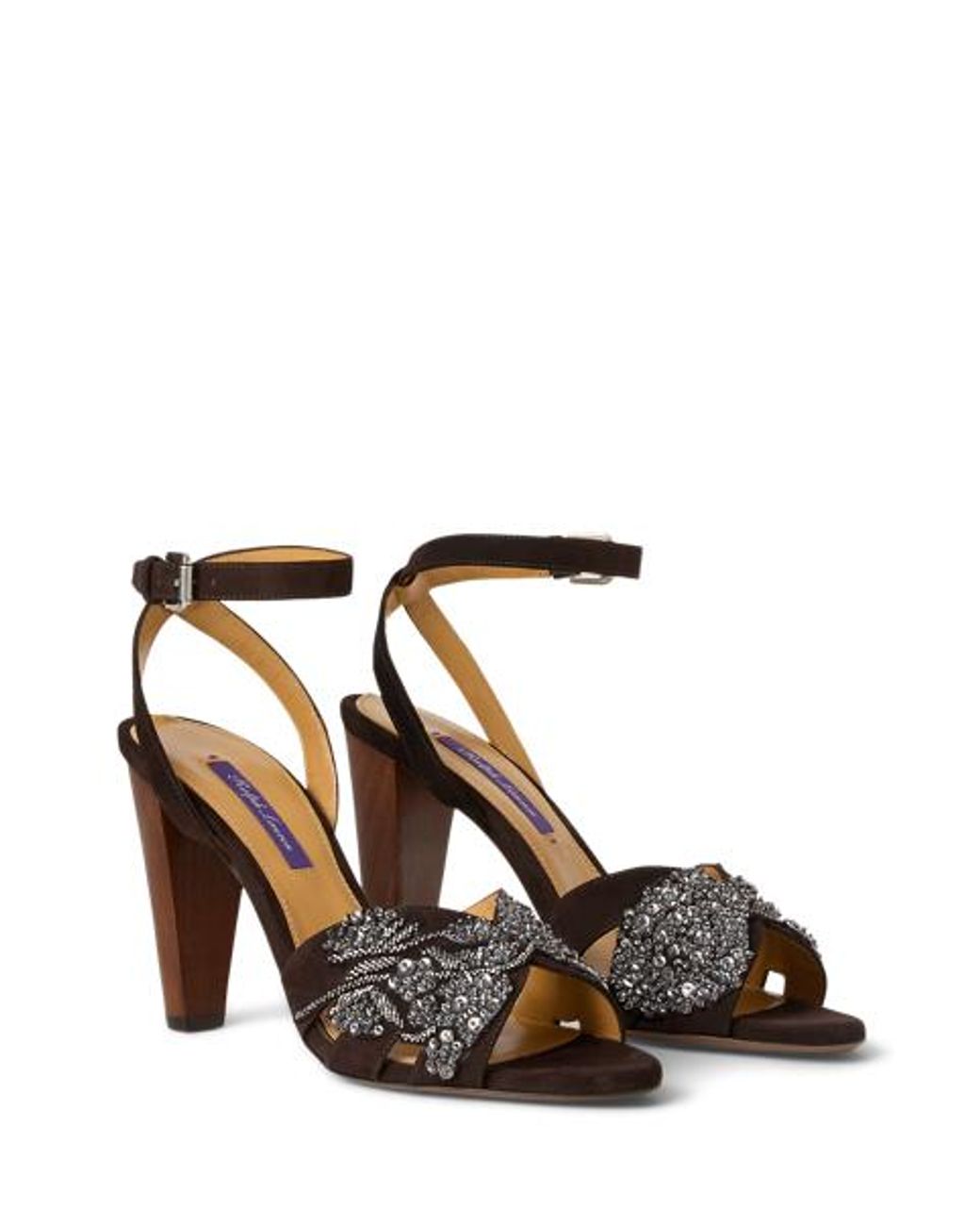 Ralph Lauren Brown Ralph Lauren Ryne 95 Mm Embellished Goat-Suede Sandal