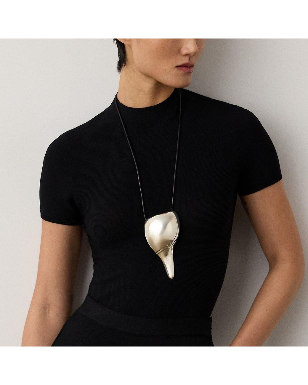 Ralph Lauren Black Tone Shell Pendant Necklace