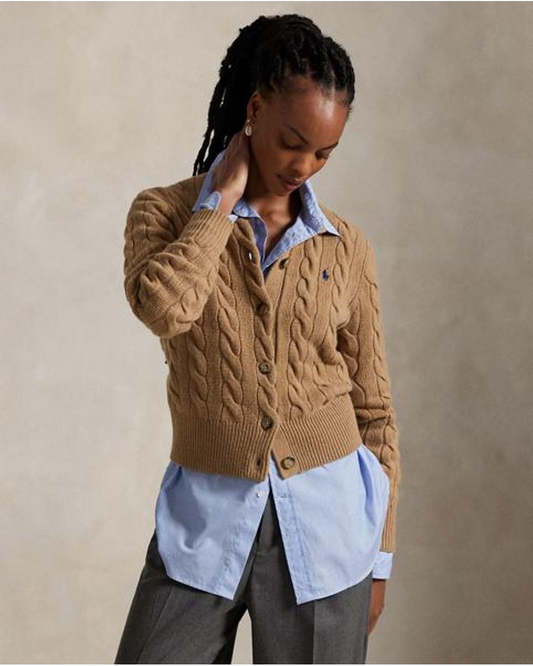 Polo Ralph Lauren Brown Cable-Knit Wool-Cashmere Cardigan