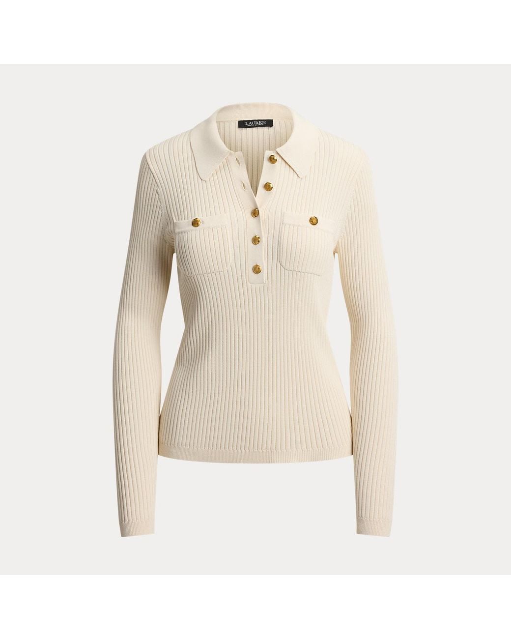 Ralph Lauren Natural Rib-Knit Long-Sleeve Polo Jumper