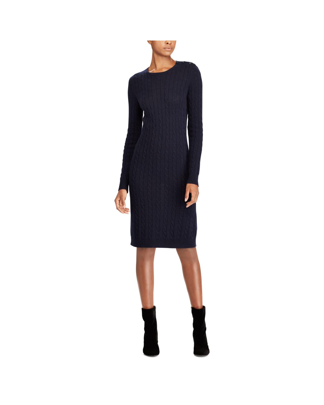 Ralph Lauren Cable-knit Sweater Dress in Blue | Lyst