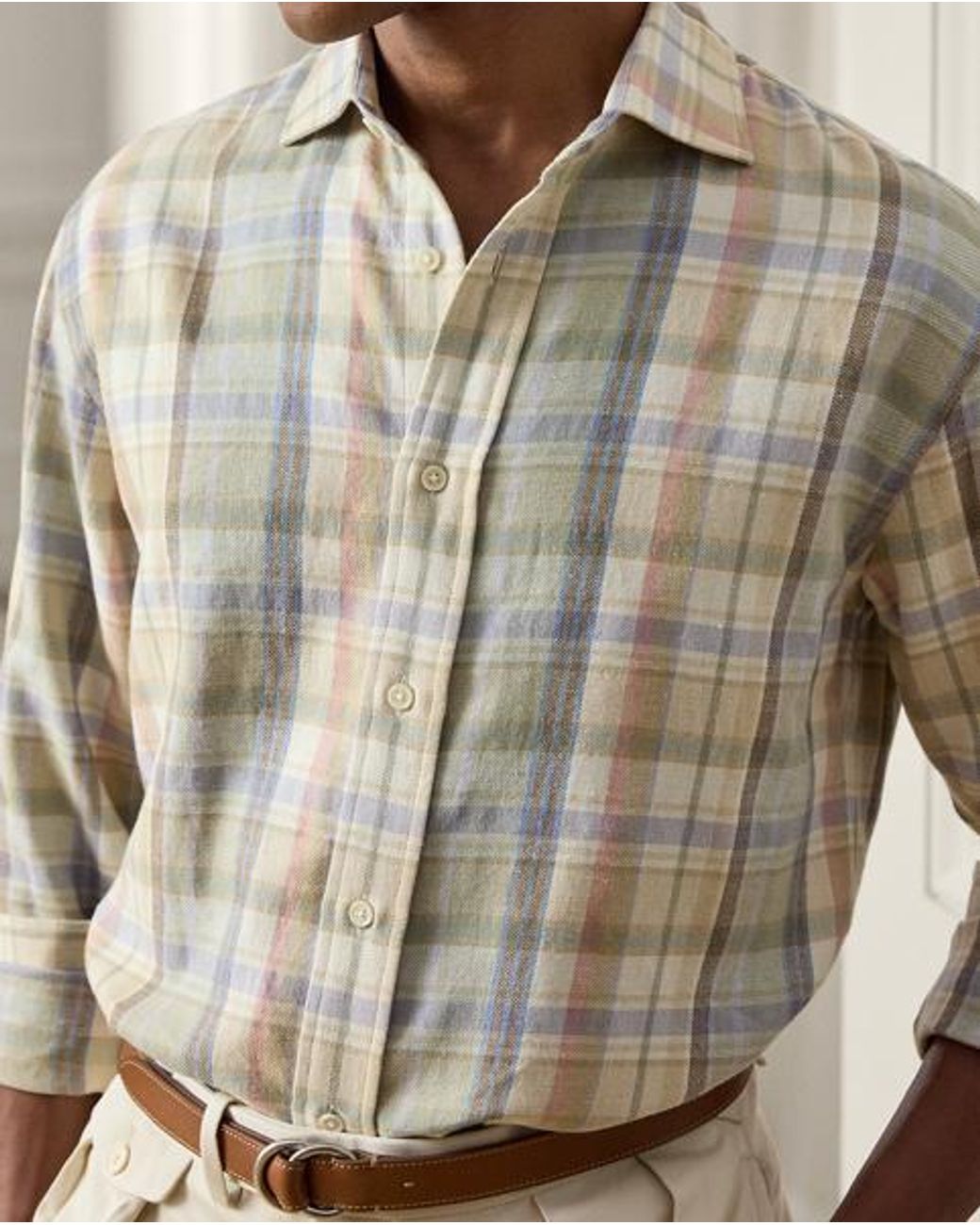 Ralph Lauren Natural Plaid Hemp-Cotton Shirt for men