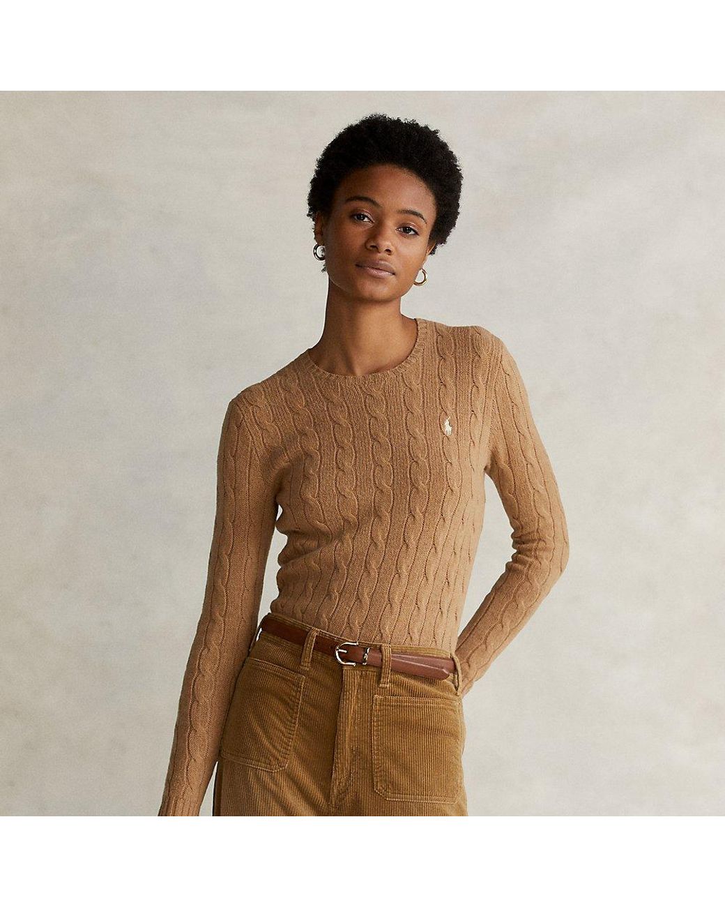 Polo Ralph Lauren Cable Wool-cashmere Crewneck Jumper in Natural | Lyst