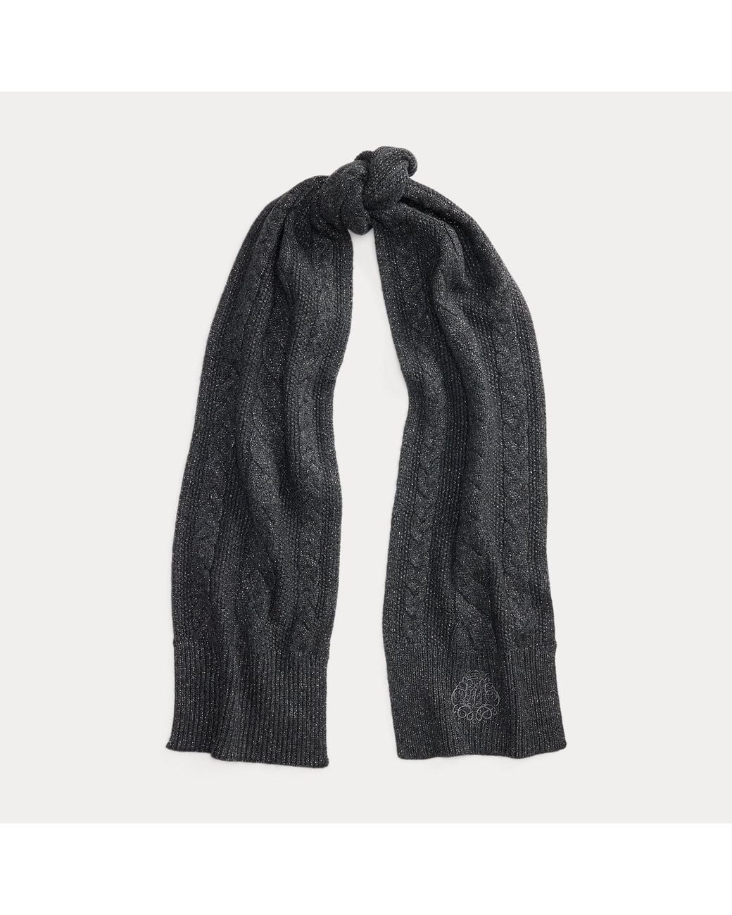 Ralph Lauren Black Embroidered-Crest Metallic Cable Scarf