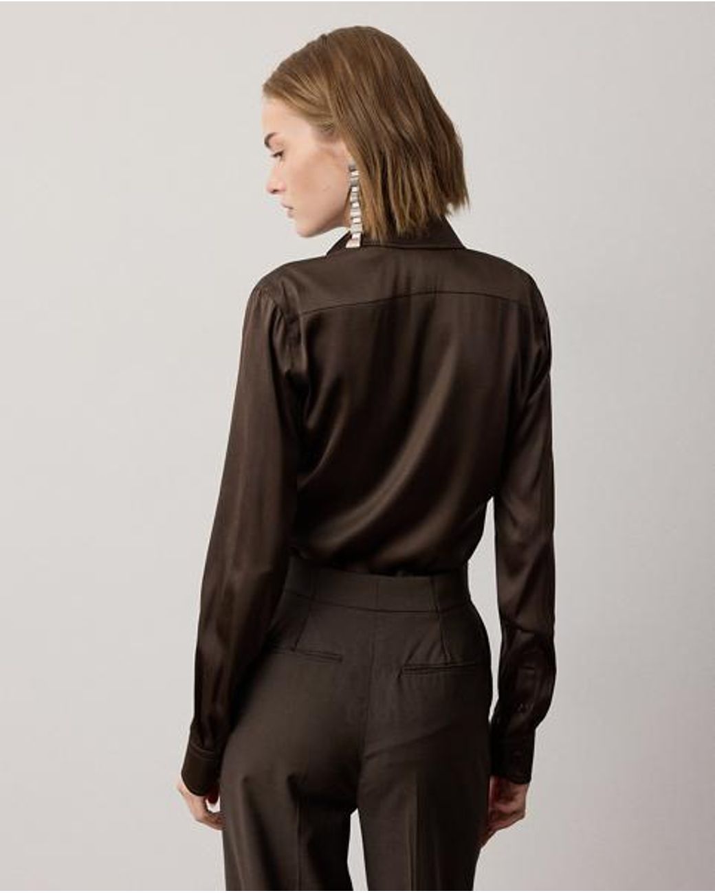Ralph Lauren Brown Cameron Ii Straight Fit Charmeuse Shirt
