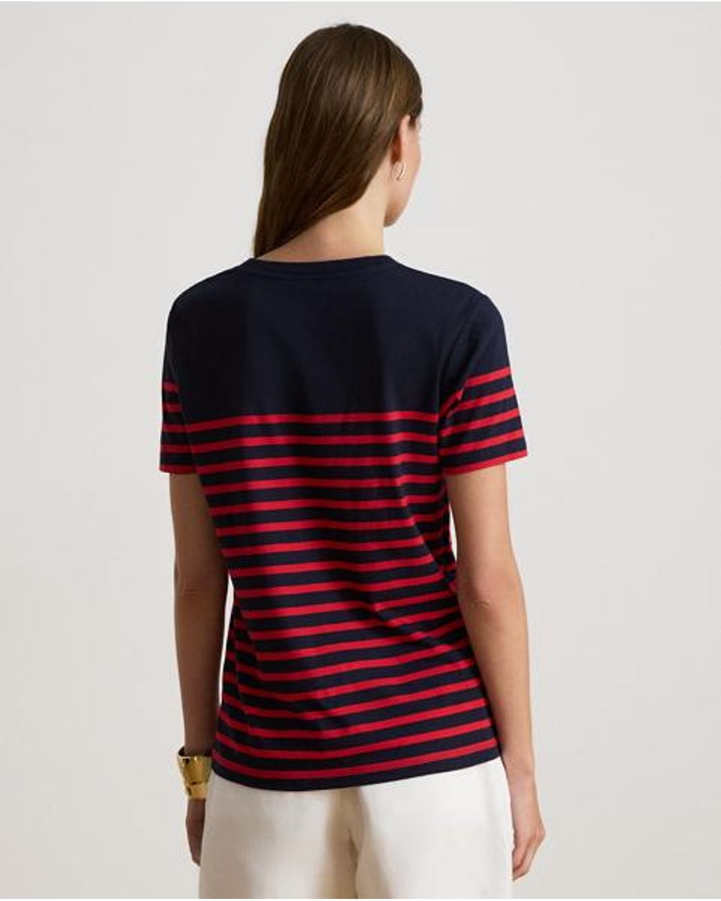 Ralph Lauren Purple Striped Beaded-Logo Cotton Jersey Tee