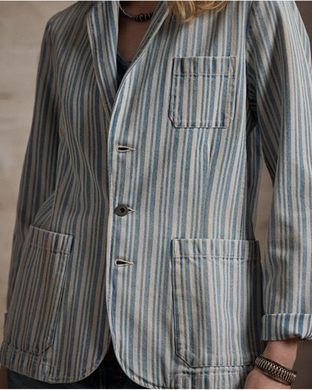 RRL Gray Striped Twill Blazer