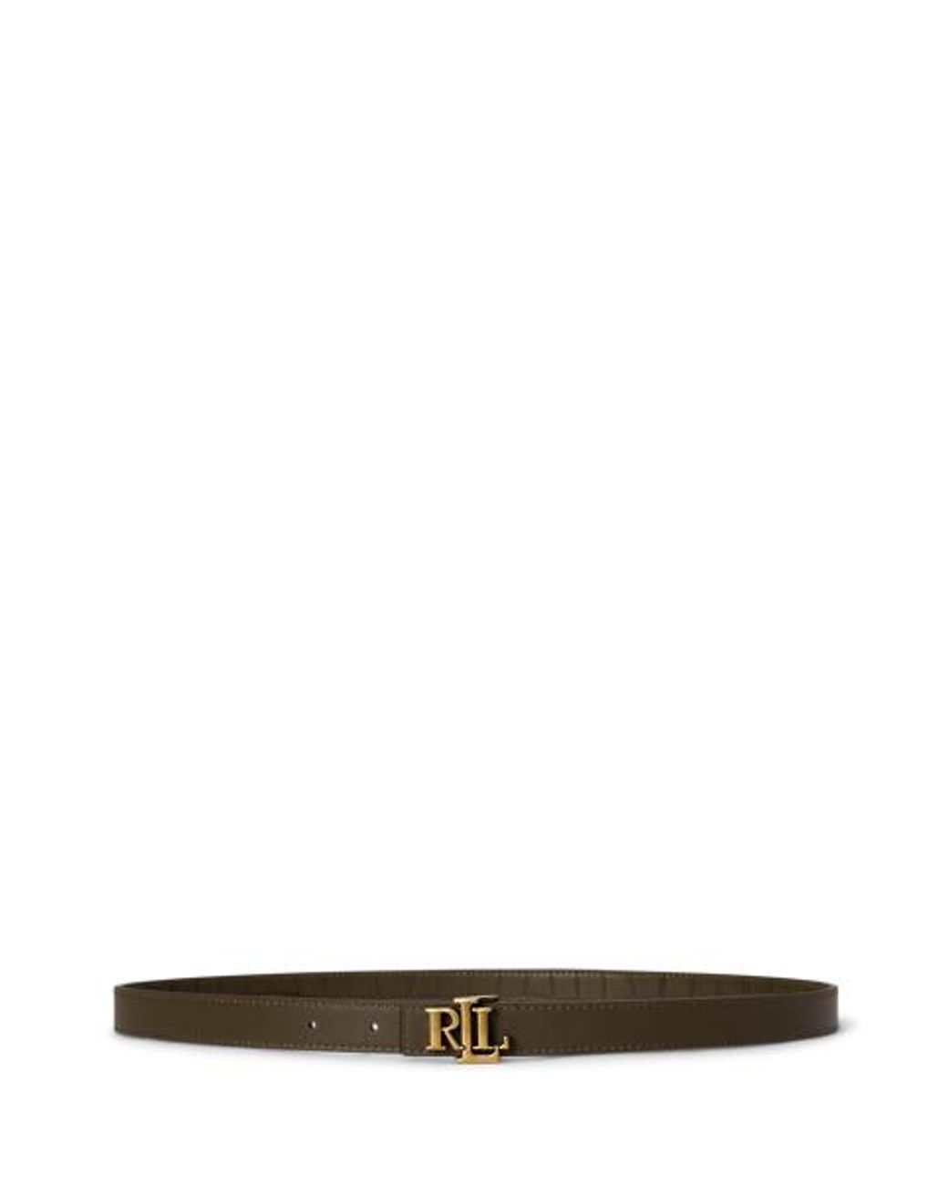 Ralph Lauren Green Logo Reversible Embossed Skinny Belt