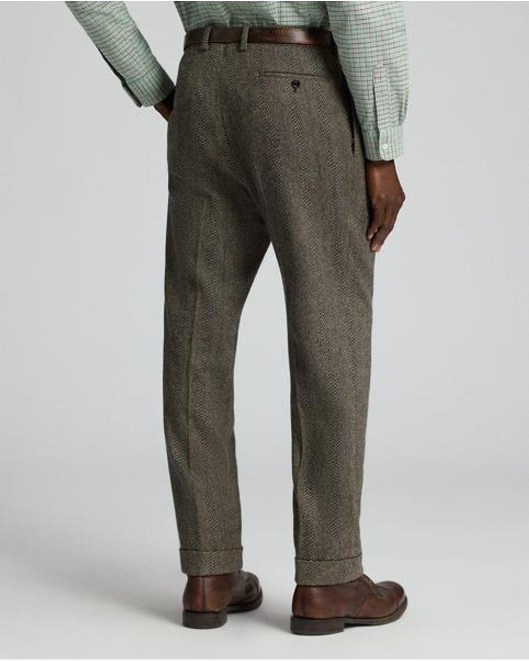 RRL Gray Slim Fit Wool-Cotton Herringbone Trouser for men