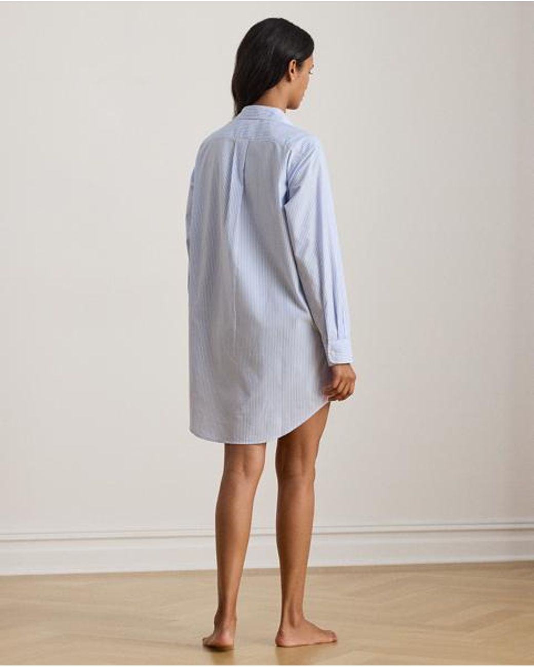 Ralph Lauren Blue Striped Cotton Poplin Sleep Shirt