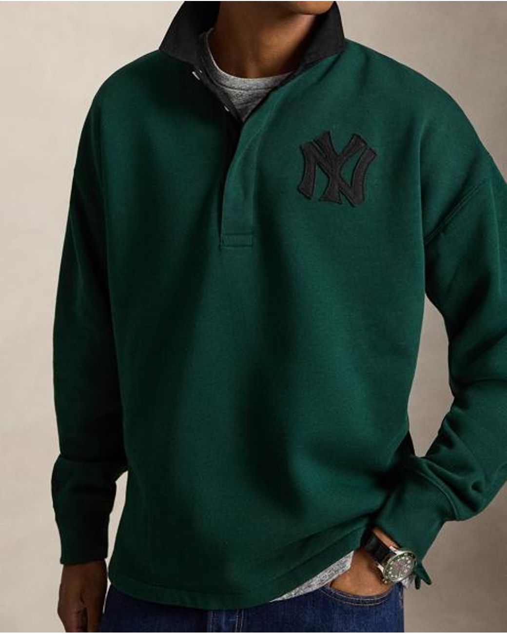 Polo Ralph Lauren Green Polo Ralph Lauren Lauren Yankees Fleece Rugby for men