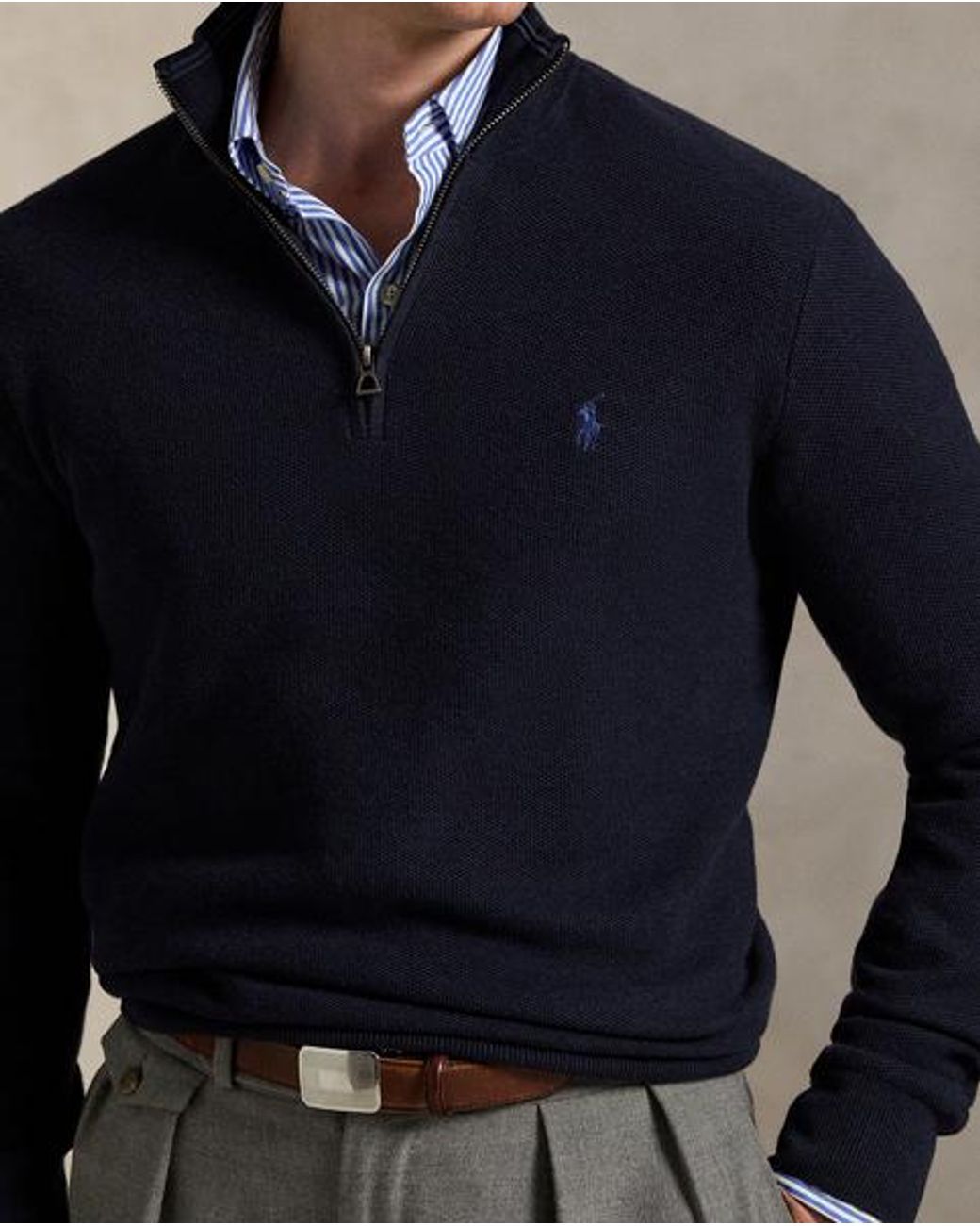 Polo Ralph Lauren Blue Mesh-Knit Cotton Quarter-Zip Sweater for men