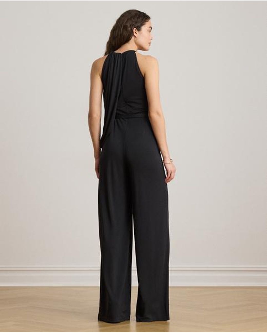 Ralph Lauren Black Belted Stretch Jersey Halter Jumpsuit