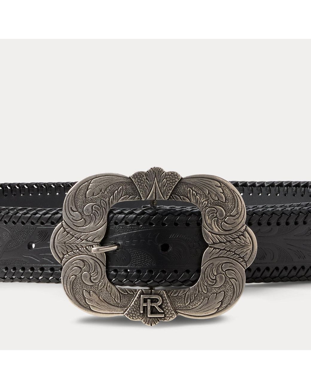 Ralph Lauren Black Embossed Vachetta Tooled-Buckle Belt