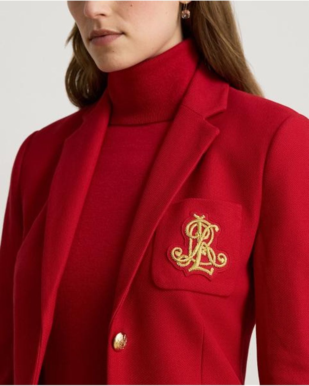 Ralph Lauren Red Bullion Stretch-Cotton Piqué Blazer