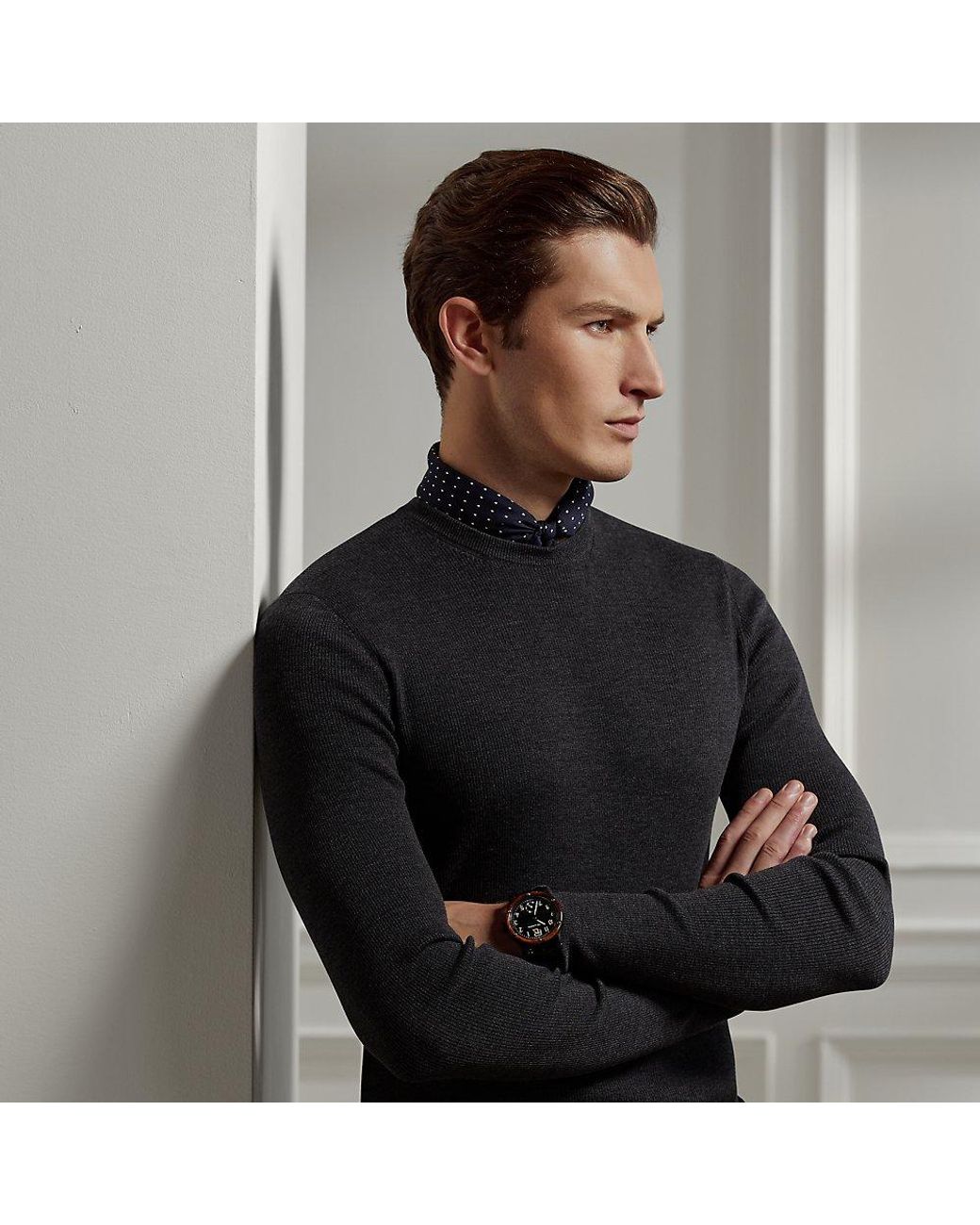 Ralph Lauren Purple Label Slim Fit Rib-knit Merino Sweater in Gray for Men  | Lyst