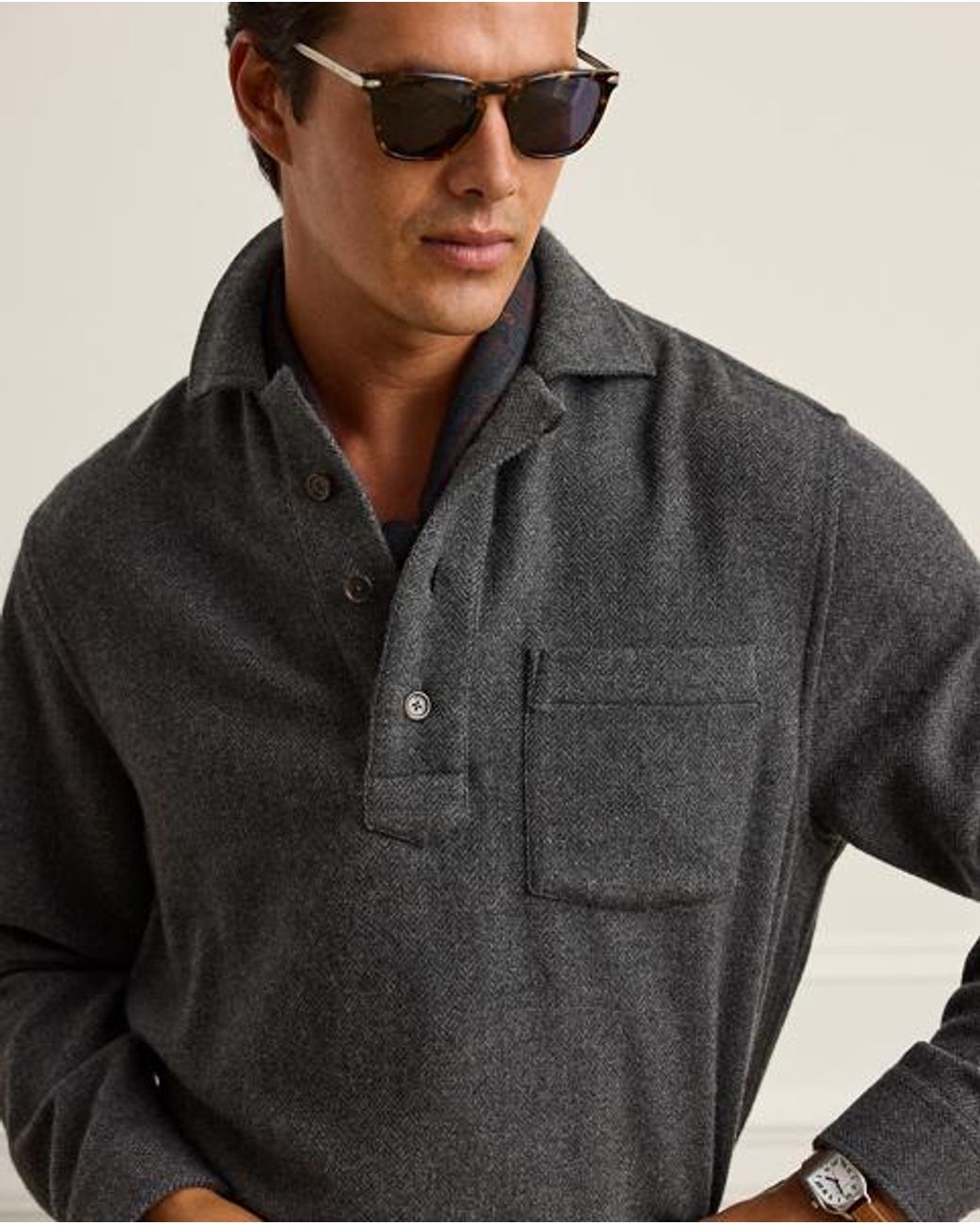 Ralph Lauren Black Relaxed Fit Wool-Cashmere Popover Shirt for men