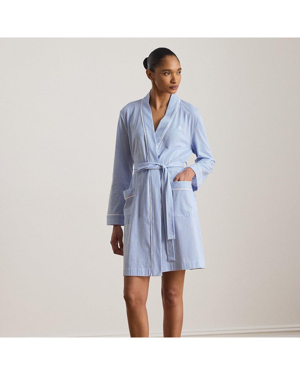 Ralph Lauren Blue Striped Cotton Jersey Robe