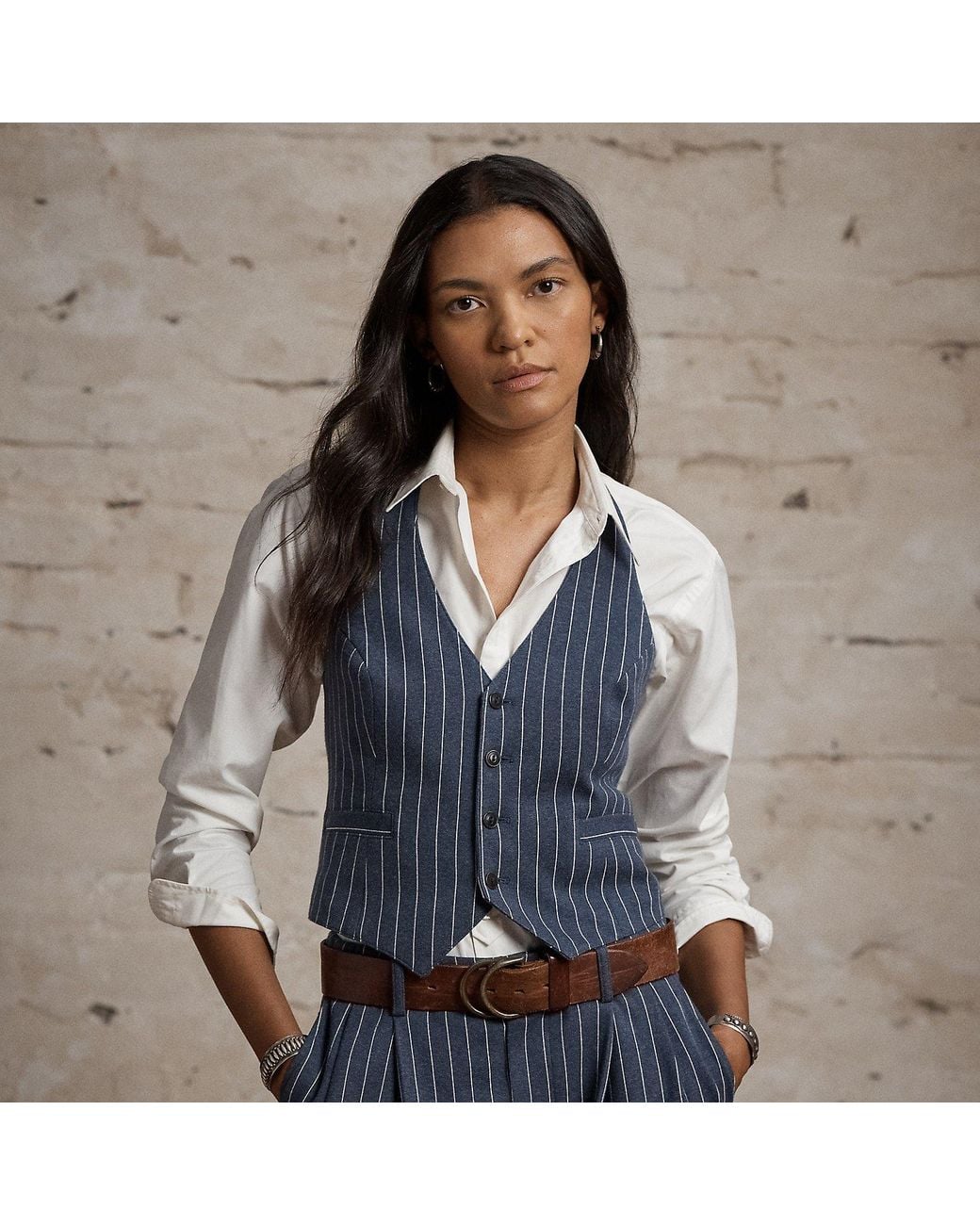 RRL Blue Pinstripe Double-Knit Halter Waistcoat