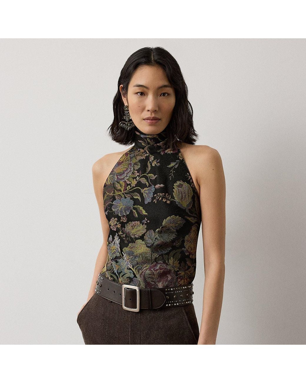 Ralph Lauren Black Chilton Floral Jacquard Top