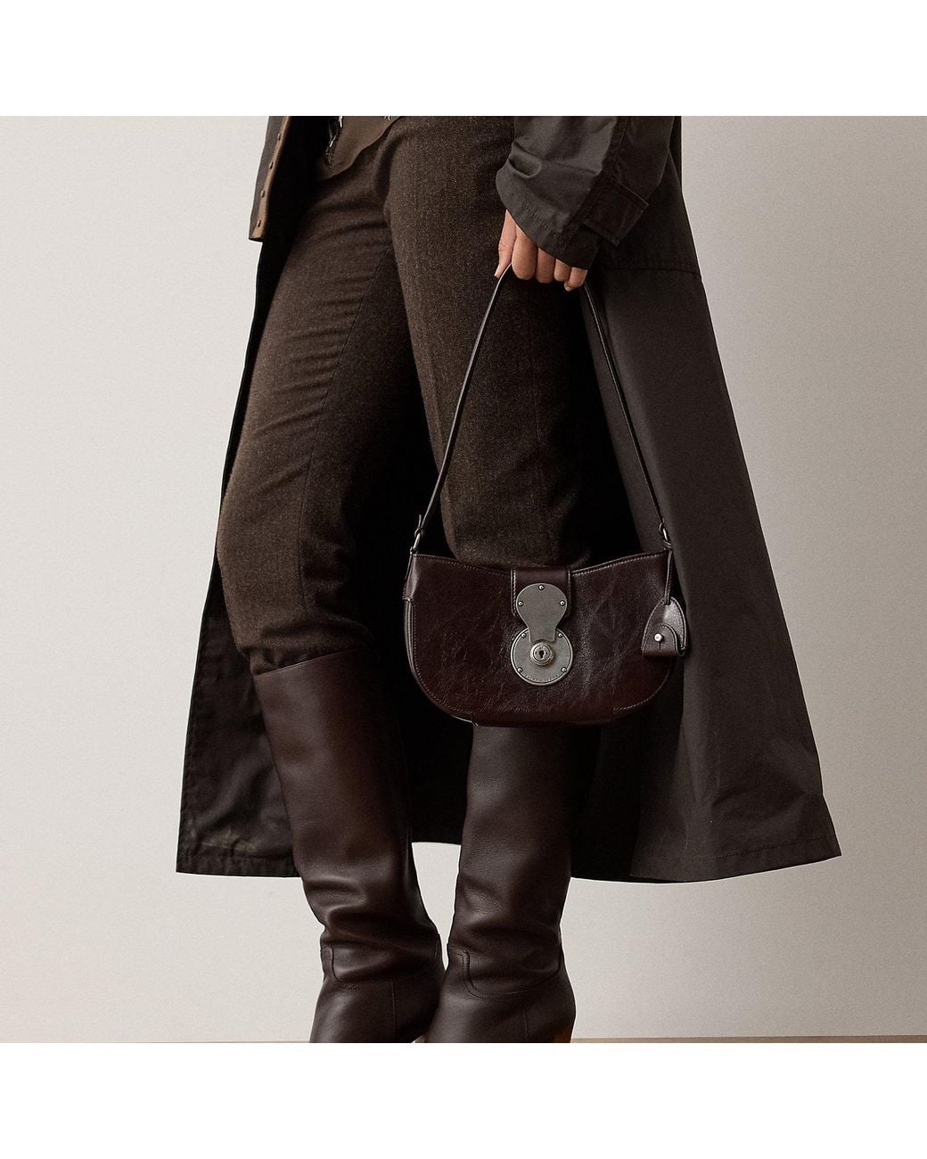 Ralph Lauren Black Ricky Washed Calfskin Small Shoulder Bag