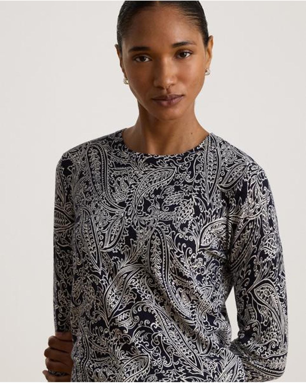 Ralph Lauren Gray Cotton-Modal Paisley Jumper