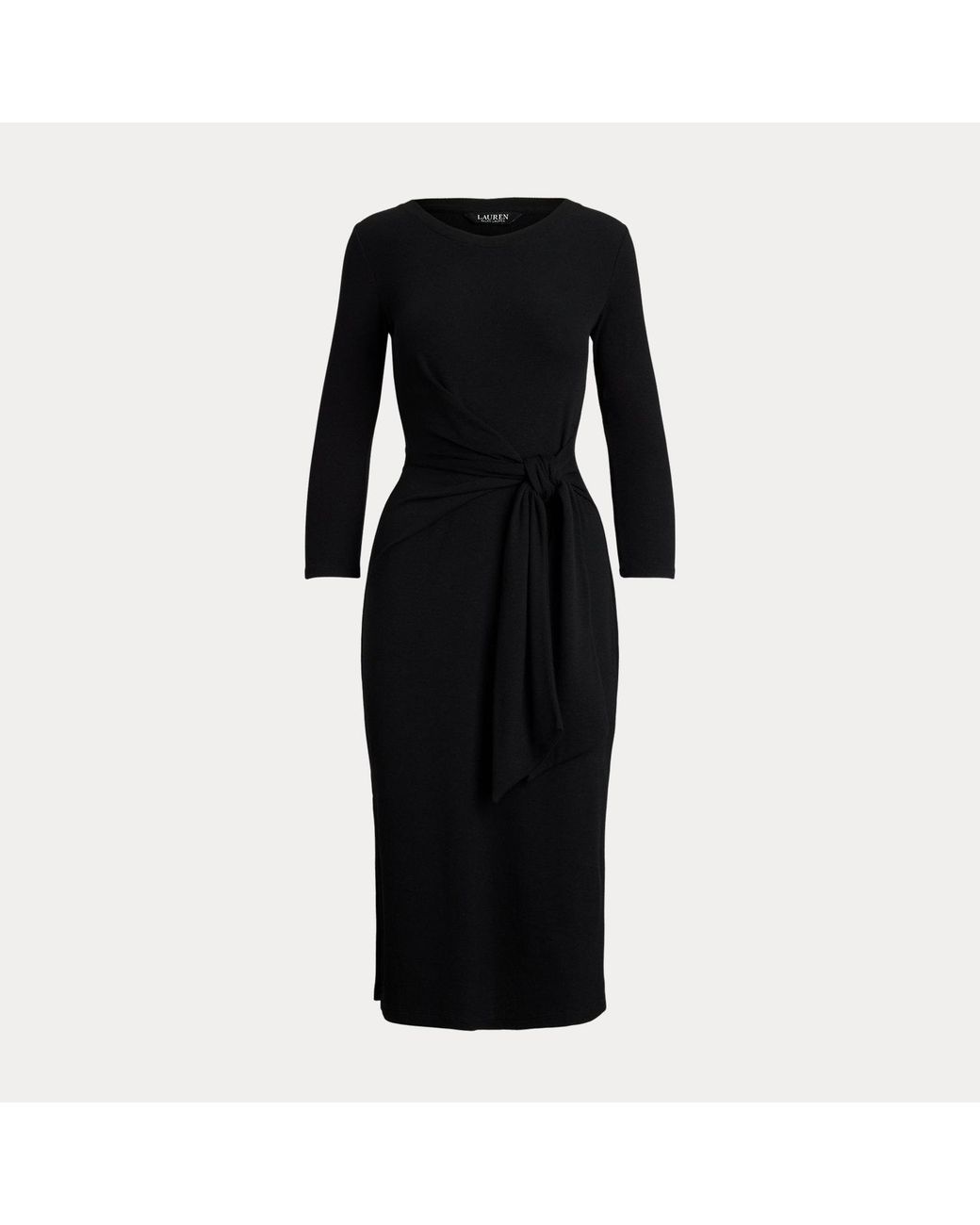 Ralph Lauren Black Tie-Front Cotton-Blend Crewneck Dress
