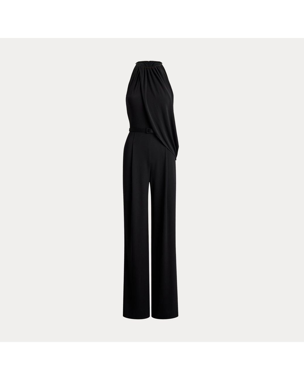 Ralph Lauren Black Belted Stretch Jersey Halter Jumpsuit