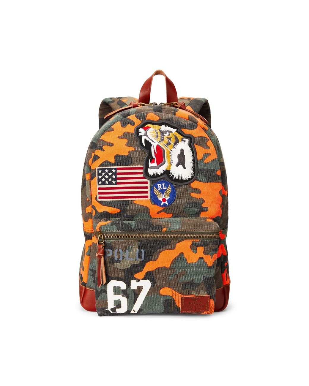 Polo Ralph Lauren Tiger-patch Camo Canvas Backpack in Orange 